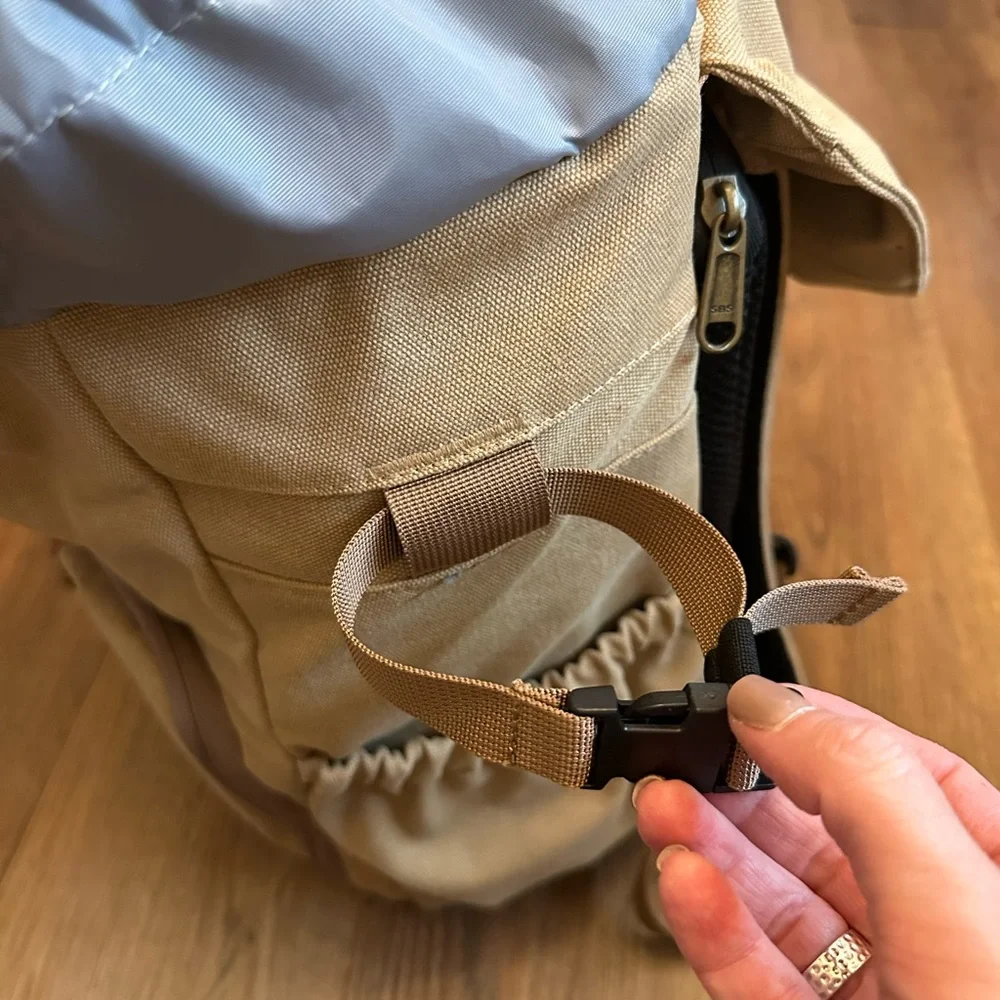 Tan Canvas Camera Backpack with Leather Accents